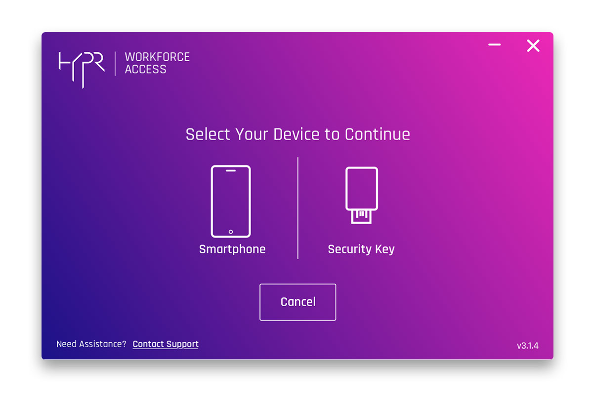 HYPR workforce access select device screen