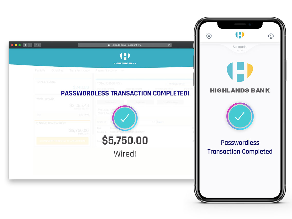 Passwordless banking transaction screen